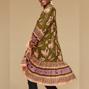 Anthropologie Roller Rabbit Printed Green Maxi Dress Wmn’s M Boho Peasant Artsy